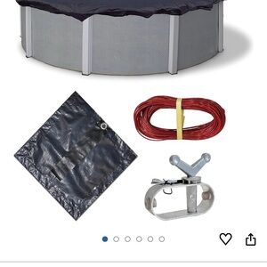 Blue 12 foot round (16ft actual) Pool Cover Set with cable and cinch.